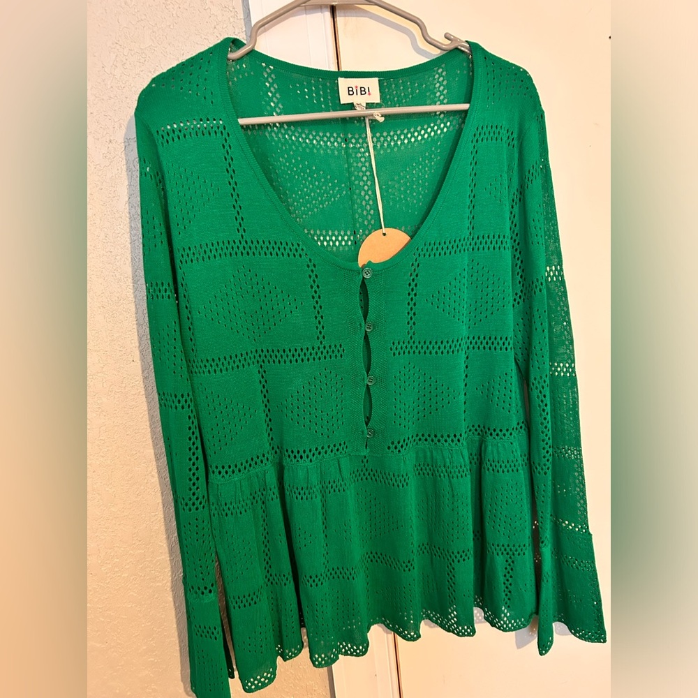 BiBi Rich Green Knit Top NWT - SMALL